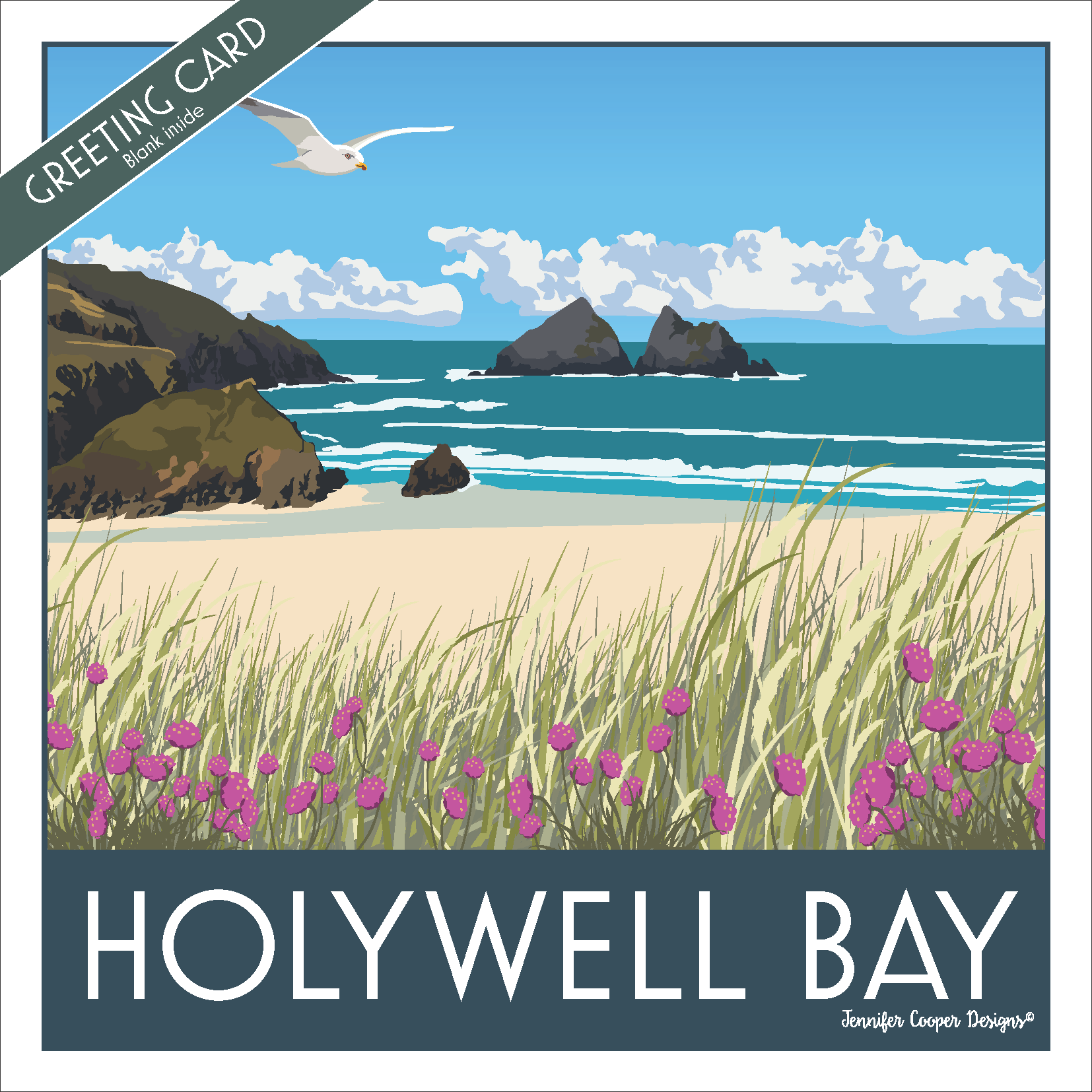 Holywell Bay greeting card (Pack of 5)